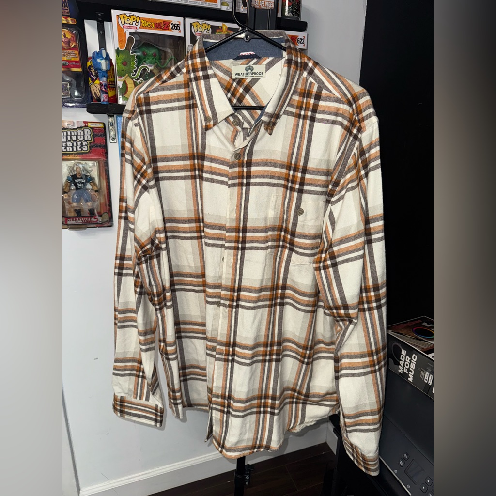 Weatherproof Men's Casual Plaid Shirt - Brown, White, And Orange